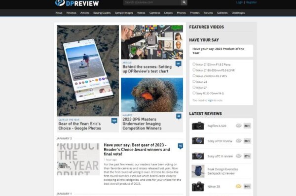 capture d'écran du site dpreview