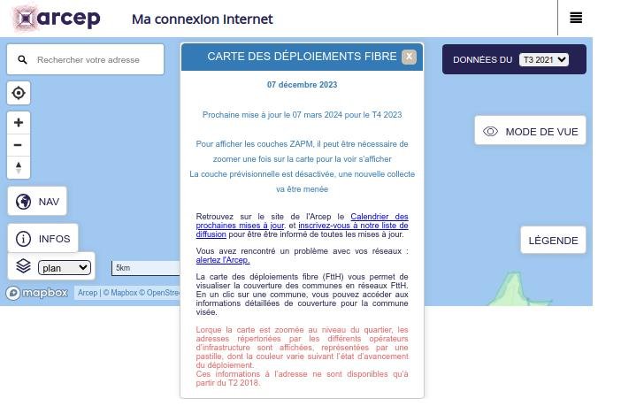 Arcep la carte des déploiements de la Fibre