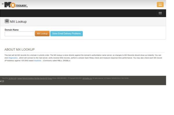 capture d'écran de l'outil mx lookup de mx toolbox