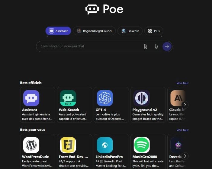 POE.com tous les moteurs de Generative AI