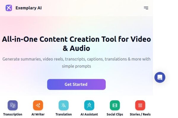 capture d'écran de la page d'accueil d'exemplary ai, outil de création de contenu tout-en-un pour vidéo et audio