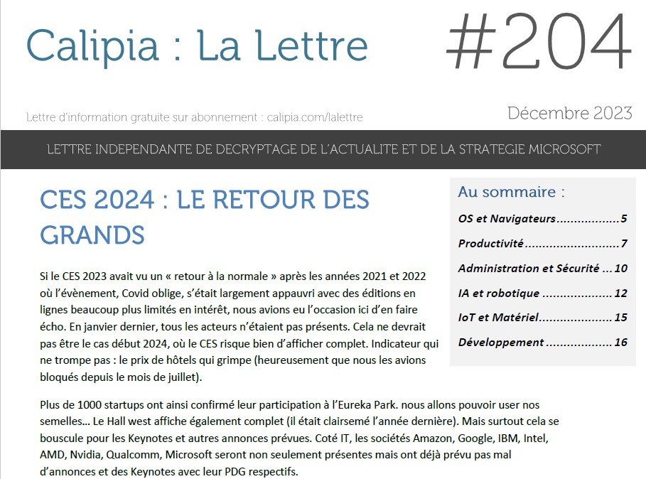 La Lettre Calipia : Une analyse pertinente et indépendante de l'écosystème Microsoft 2 Visuel de la lettre de calipia