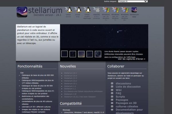 capture d'écran du site stellarium