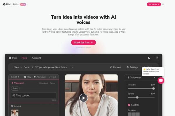 capture de fiki, outil de création de vidéos avec voix ia.