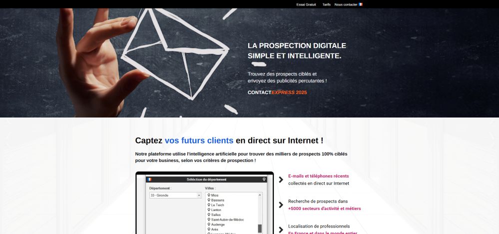 Capture d'écran du site de prospection digitale