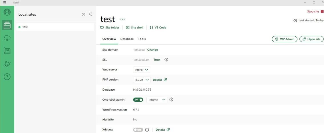 Local simplifie le développement WordPress 2 local tableau de bord