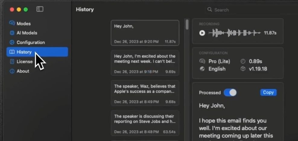 Superwhisper : dictée vocale privée pour Mac/iPhone 2 Visuel SuperWhisper sur MacOS 2025