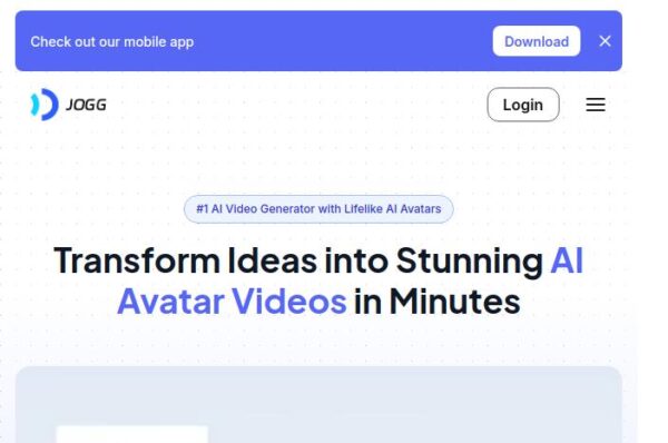 page d'accueil du site web jogg, générateur de vidéos avec avatars ia