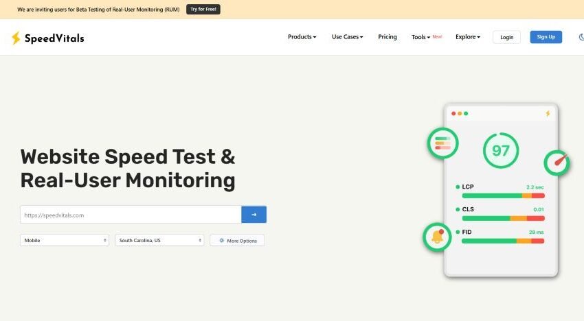 bench site web avec speedvitals