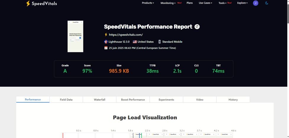 SpeedVitals : Test et monitoring web ultra-précis 2 Résultats de bench avec Speedvitals