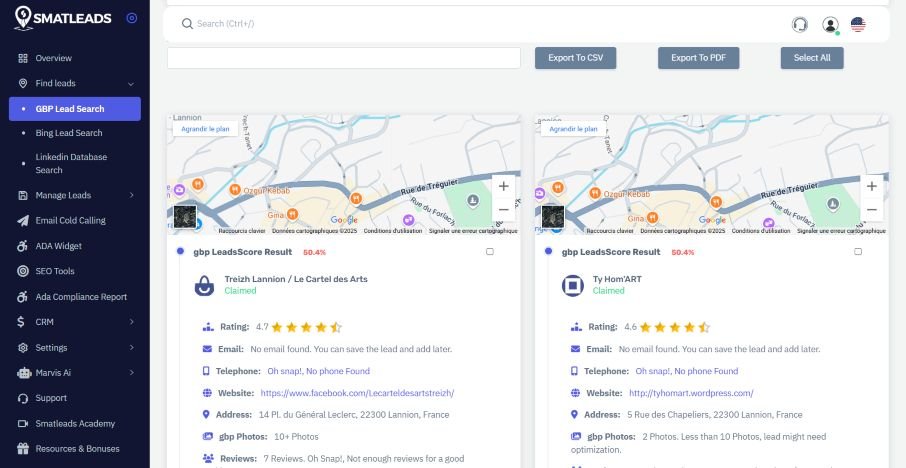 SmatLeads : le générateur de leads pour votre prospection 2 interface utilisateur de smatleads
