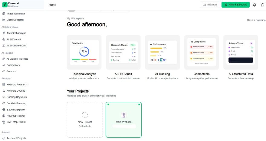 Finseo.ai : maîtrisez votre visibilité SEO sur Google et IA 2 Visuel de finseo