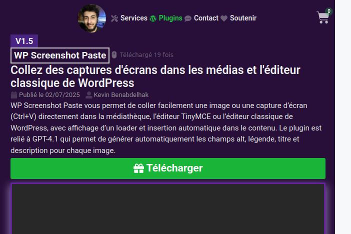 wp screenshot paste, un plugin wordpress proposé par kevin benabdelhak