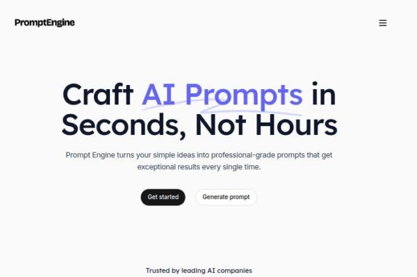 capture d'écran de la page d'accueil de promptengine