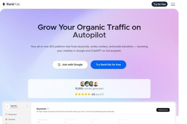 capture d'écran de la page d'accueil de rankyak