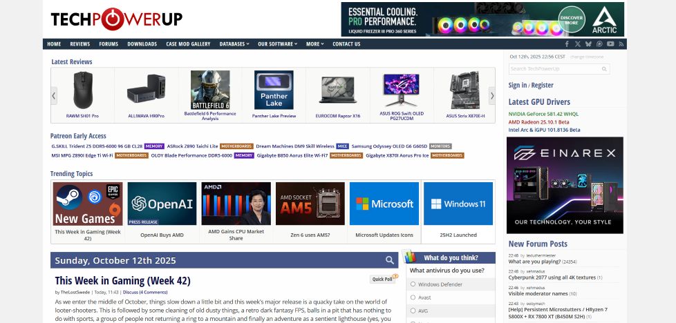 site techpowerup pour être à la pointe de l'actualité du hardware