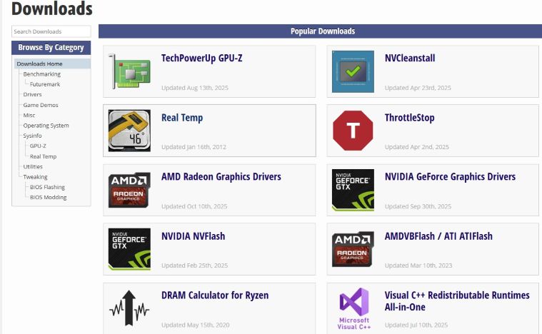 Techpowerup : L’essentiel Du Hardware Pour Les Geeks 2 la rubrique downloads du site techpowerup