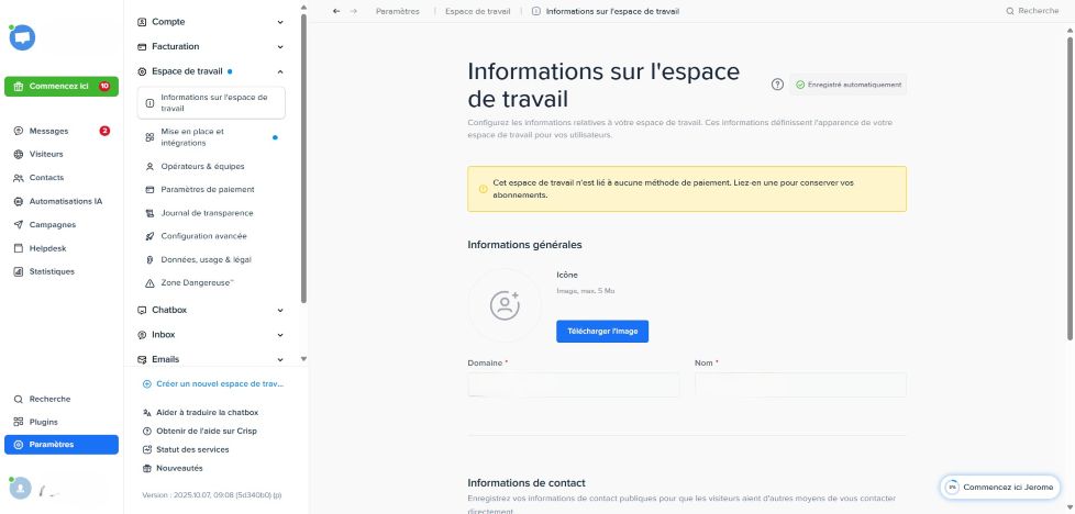 Crisp : Le Support Client Propulsé Par L'Ia Et Français 2 visuel interface admin crisp 2025