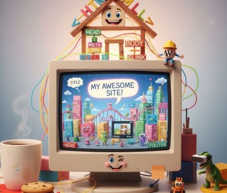 un ordinateur avec un écran de site web et des éléments de programmation