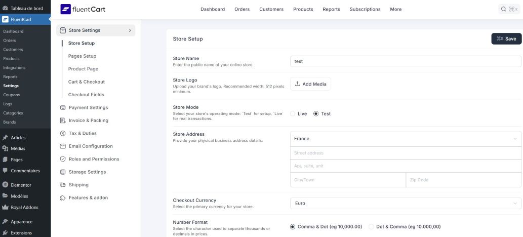 fluentcart interface administration
