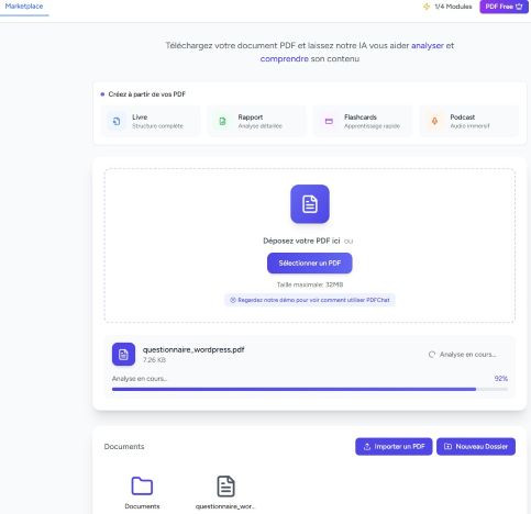 capture d'écran de l'outil d'analyse de pdf