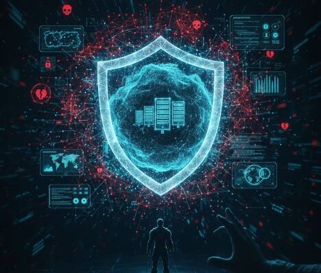 un bouclier luminescent protège des données. sécurité informatique.