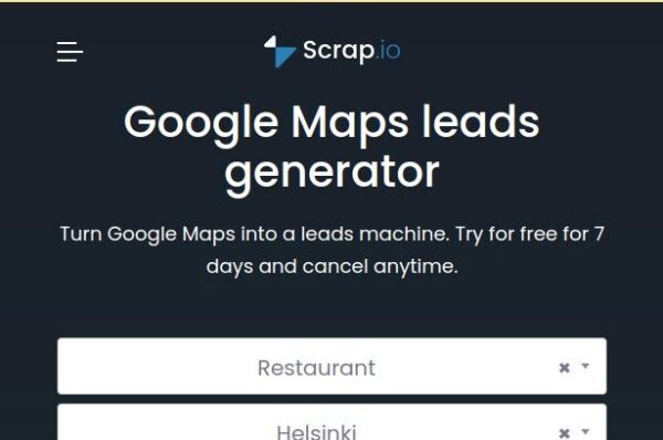 capture d'écran de scrap.io, outil de génération de prospects google maps