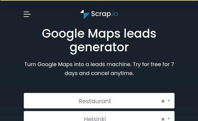 Capture d'écran de Scrap.io, outil de génération de prospects Google Maps