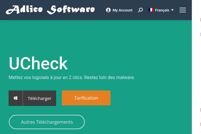 capture d'écran du site web d'adlico software présentant ucheck