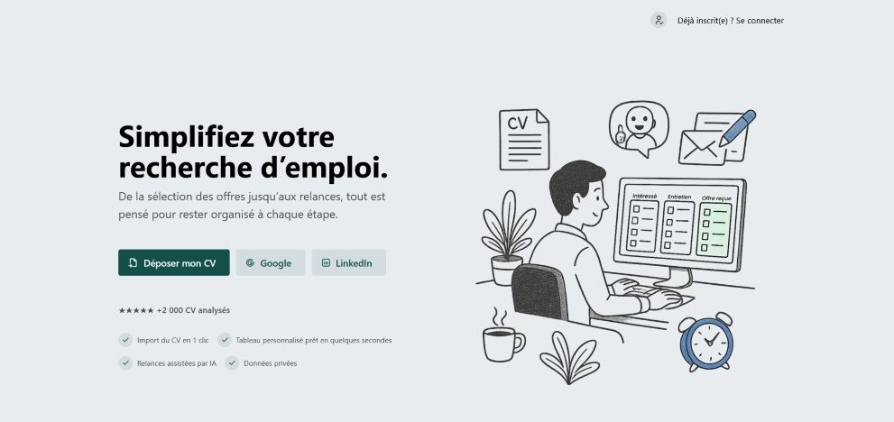 Un homme utilise un ordinateur pour sa recherche d'emploi avec un CV et un tableau de bord.