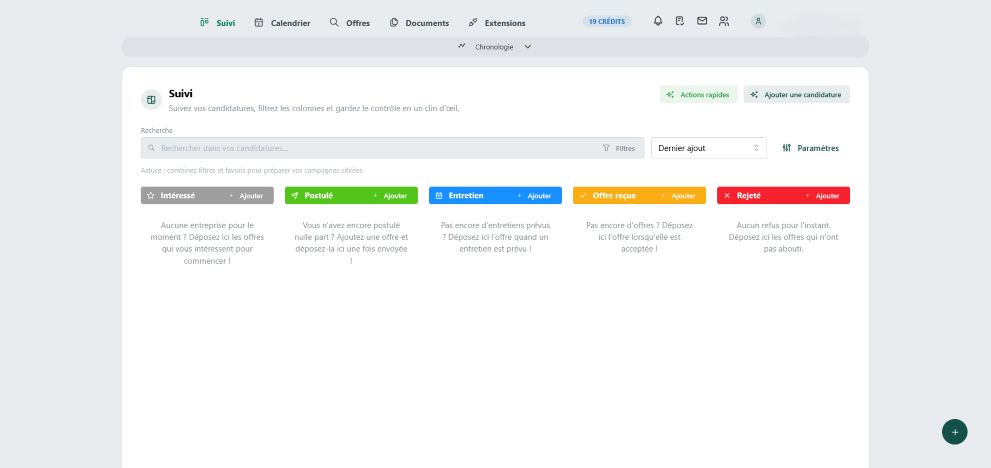 tableau de bord de suivi des candidatures