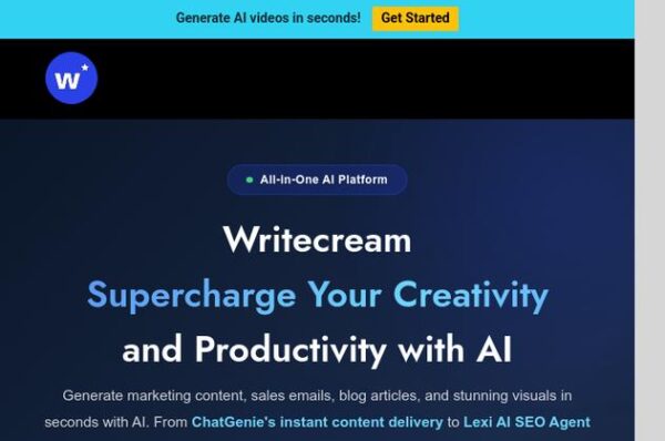 capture d'écran de la plateforme writecream