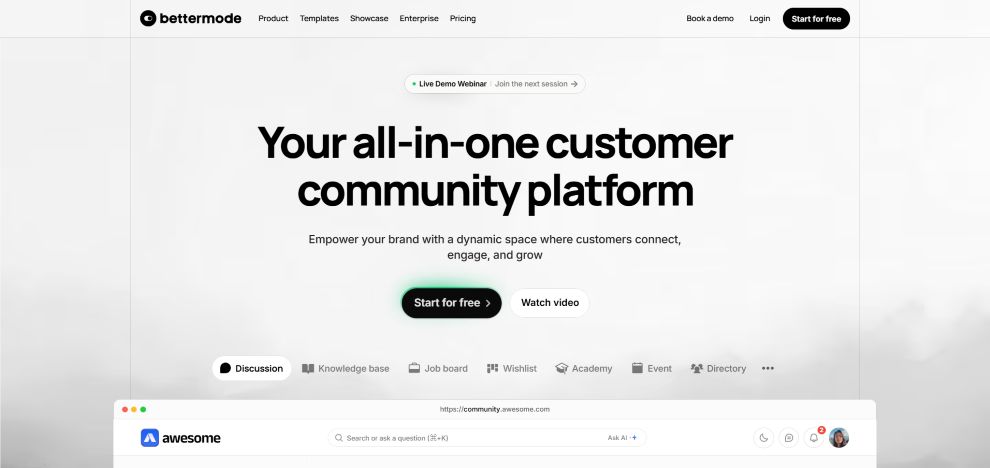 capture d'écran de la plateforme communautaire bettermode