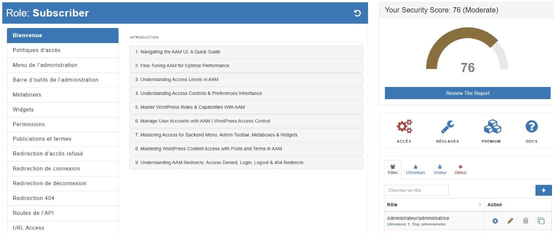 paramètres de sécurité et rôles utilisateur. gestion des accès et des autorisations.