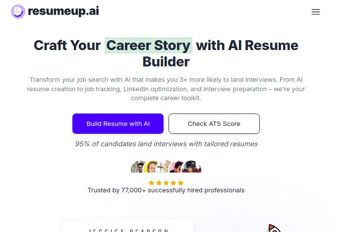 capture d'écran de la page d'accueil de resumeup.ai