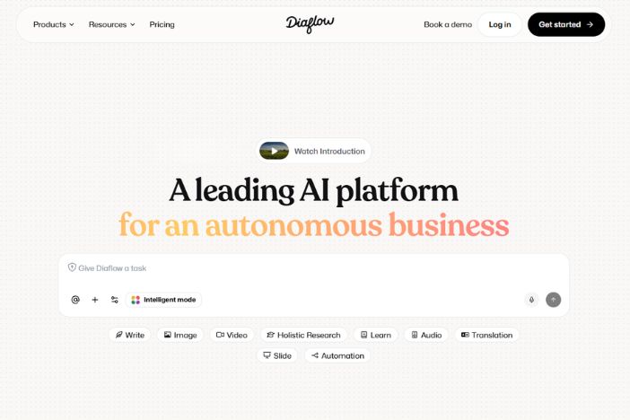 capture d'écran de la page d'accueil de diaflow