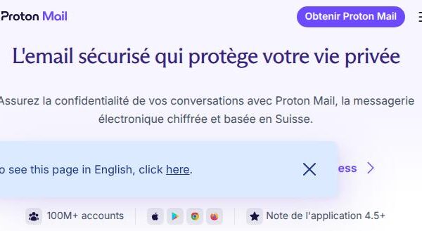 page d'accueil de proton mail, messagerie sécurisée