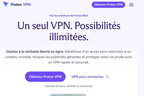 page d'accueil de proton vpn