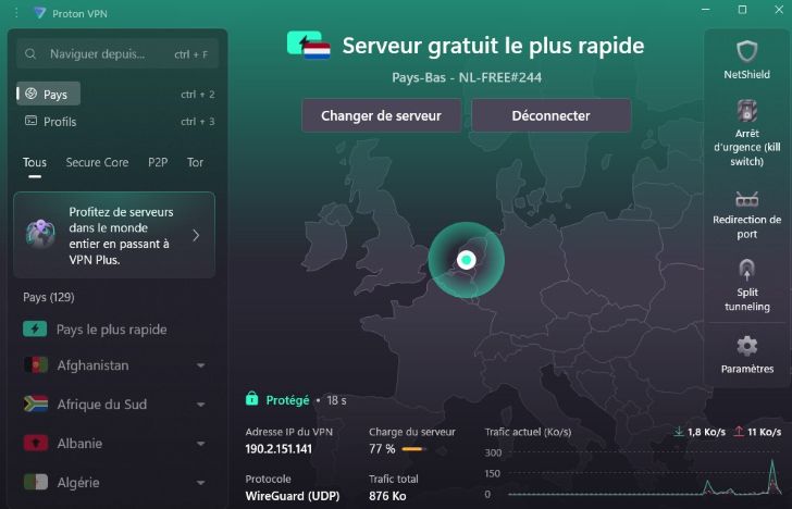 capture d'écran de l'interface utilisateur d'un logiciel vpn