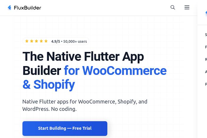 FluxBuilder App pour WooCommerce Shopify, constructeur d'applications Flutter.