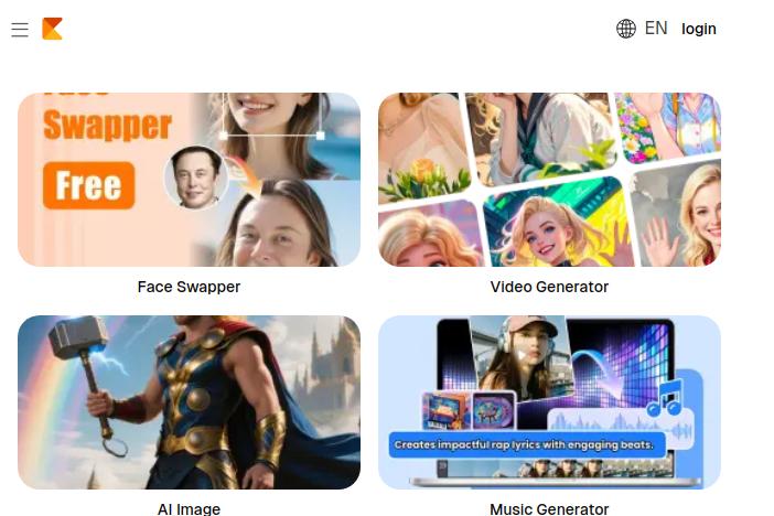 Capture d'écran de la page d'accueil d'un site proposant des outils de création de contenu IA.