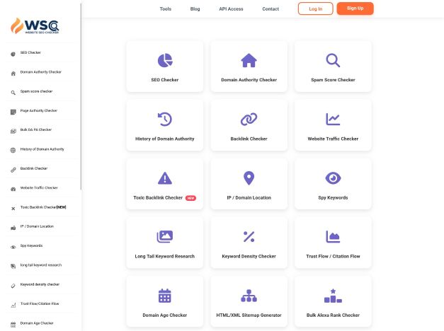 capture d'écran de la page d'outils seo de wsc