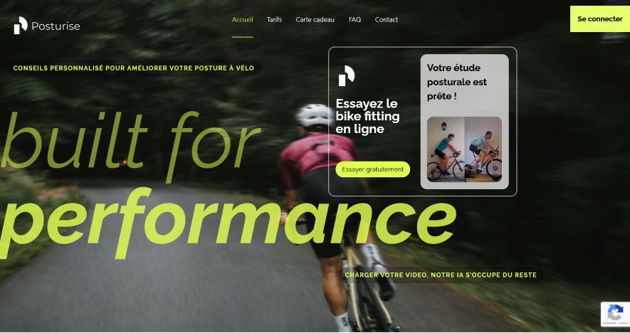 Cycliste sur route avec texte 'built for performance'