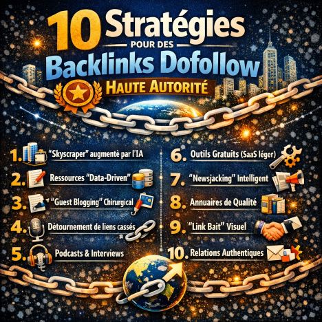 infographie sur les stratégies pour obtenir des backlinks dofollow de haute autorité