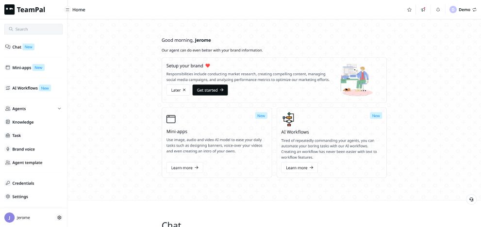 capture d'écran de l'interface utilisateur de teampal